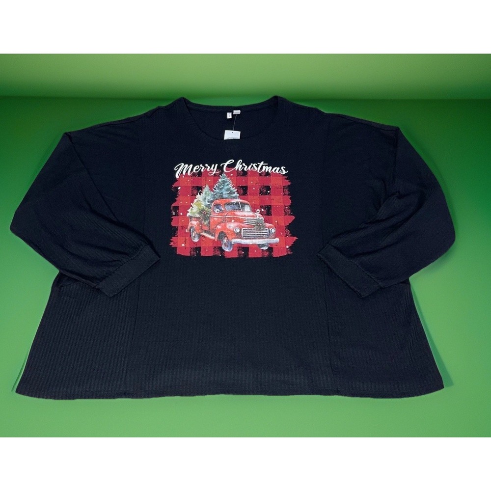 Cato‎ Classic Red Truck Christmas Spirit Theme Waffle Knit Top ~ Sz 26/28 ~ NWT